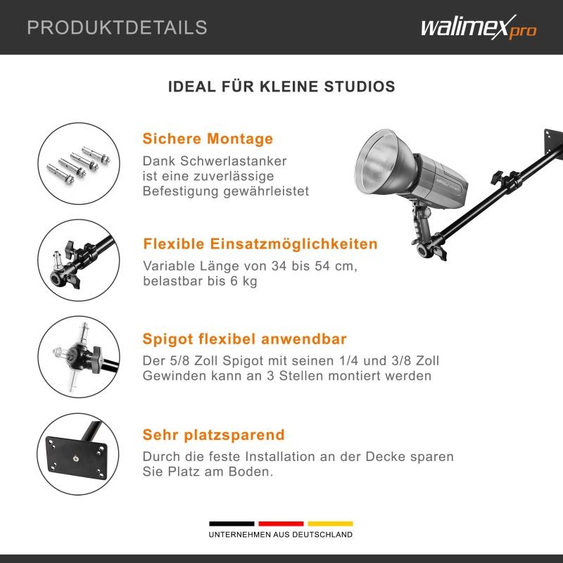 Walimex pro kattostatiivi 34-54 cm, alumiini, kantavuus 6 kg