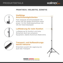 Walimex pro AIR 200 valojalka, alumiini, ilmajousitus, korkeus 200 cm, kantavuus 4,5 kg, kuljetuslaukku