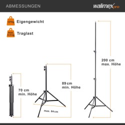 Walimex pro AIR 200 valojalka, alumiini, ilmajousitus, korkeus 200 cm, kantavuus 4,5 kg, kuljetuslaukku