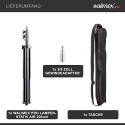 Walimex pro AIR 200 valojalka, alumiini, ilmajousitus, korkeus 200 cm, kantavuus 4,5 kg, kuljetuslaukku