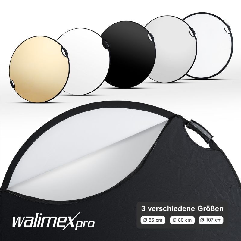 Walimex pro 5-in-1-heijastinsarja Ø 107 cm Pop-up, Wavy-kulta/hopea, valkoinen, hopea, musta, diffuusori