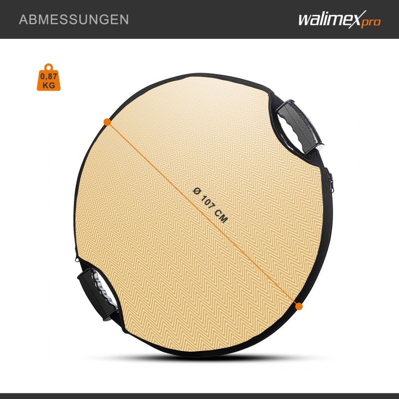 Walimex pro 5-in-1-heijastinsarja Ø 107 cm Pop-up, Wavy-kulta/hopea, valkoinen, hopea, musta, diffuusori