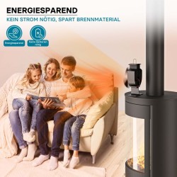 Takka- ja kamiinatuuletin ilman sähköä, musta, 3 siipeä, 50-300 °C