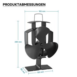 Takka- ja kamiinatuuletin ilman sähköä, musta, 3 siipeä, 50-300 °C