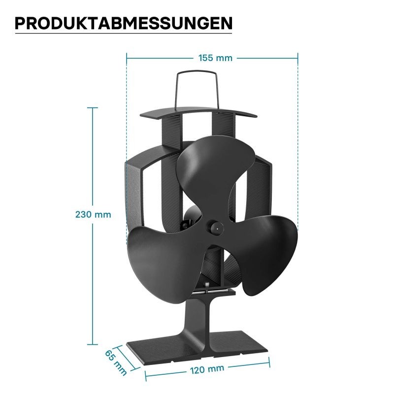 Takka- ja kamiinatuuletin ilman sähköä, musta, 3 siipeä, 50-300 °C