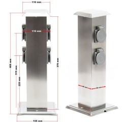 Ulkopistorasepylväs 4 pistorasiaa, ruostumaton teräs 304, IP44, harmaa