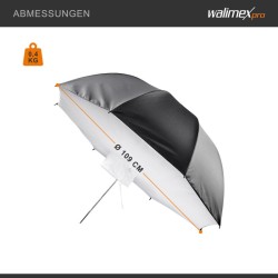 Walimex pro Sateenvarjosoftbox 109 cm, hopeinen heijastuspinta, muotokuva- ja tuotekuvaukseen