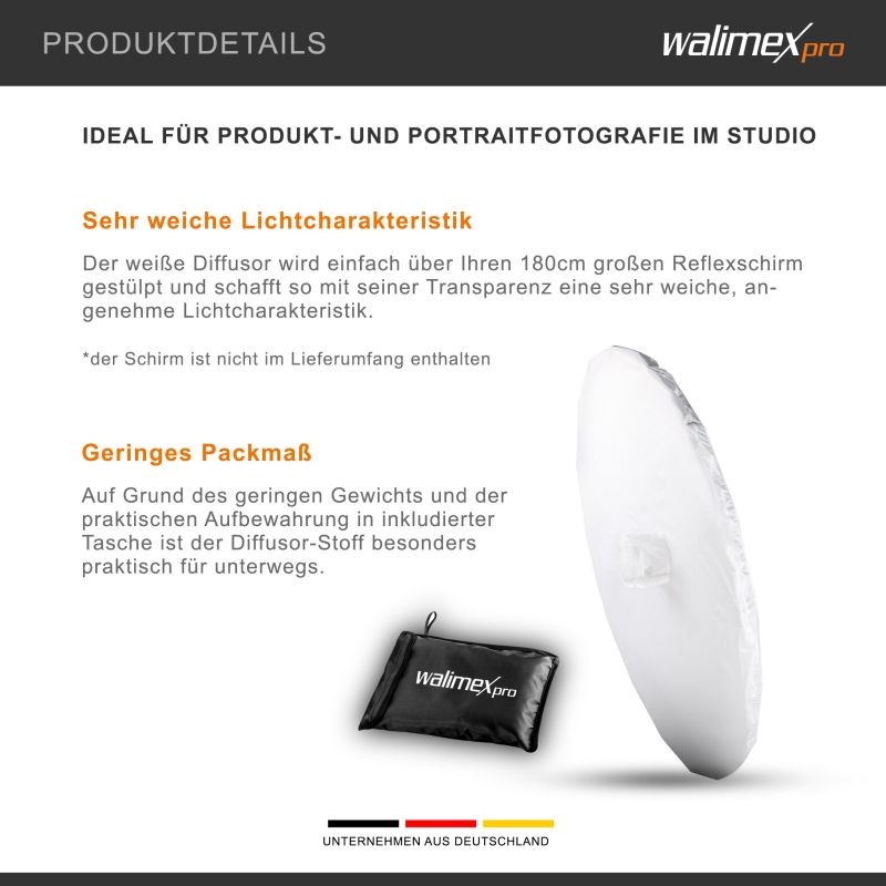 Walimex pro Heijastusvarjon diffuusori 180 cm, valkoinen, softbox-efekti