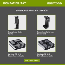 Mantona Kaleido Mini-pöytäjalusta Ocean Blue Metallic, kuulapää, pikalukituslevy ja kuljetuslaukku
