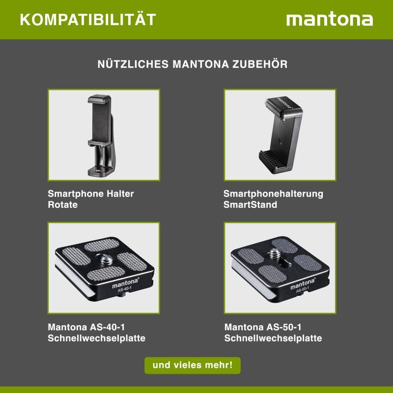 Mantona Kaleido Mini-pöytäjalusta Ocean Blue Metallic, kuulapää, pikalukituslevy ja kuljetuslaukku