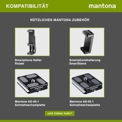 Mantona Kaleido Mini pöytä ja matkajalusta metallinhohtoinen lila kuulapää ja kuljetuslaukku