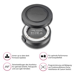 Samyang AF 75mm F1 8 FE muotokuvaobjektiivi Sony E FE kiinnityksellä ja Lens Station