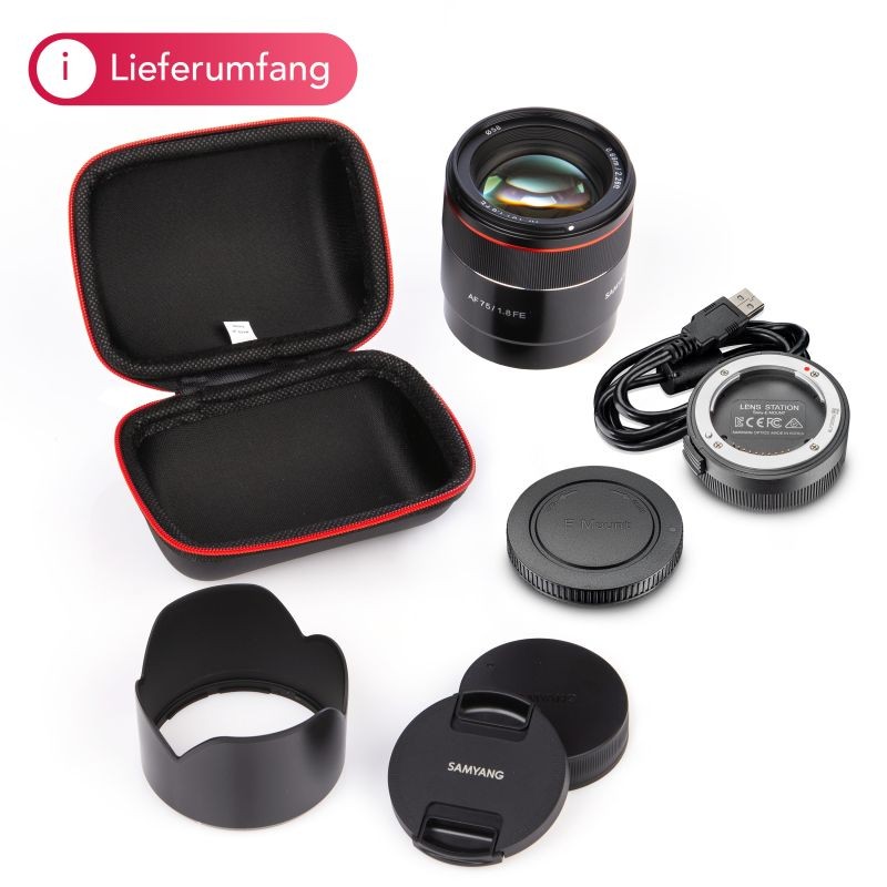 Samyang AF 75mm F1.8 FE -muotokuvaobjektiivi Sony E / FE -kiinnityksellä ja Lens Station