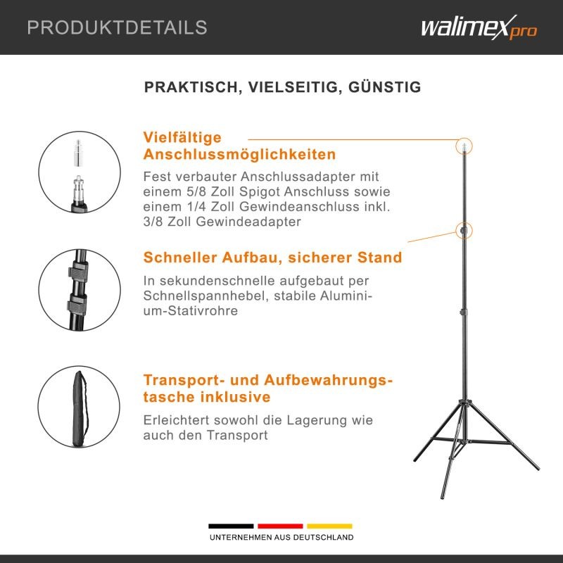 Walimex Pro valokuvausstudiopaketti 2x LED 45W Octagon-softbox Ø65cm ja taustajärjestelmä 120-307 cm, musta
