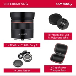 Samyang AF 45mm F1,8 FE kiinteä polttovälinen objektiivi Sony E-Mountille ja Lens Station