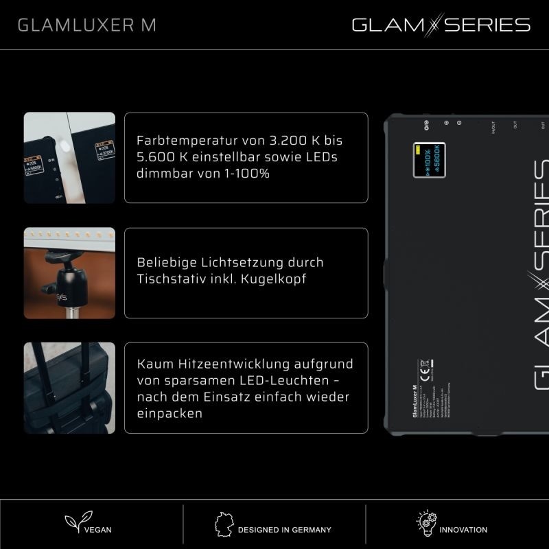 GLAMSERIES GlamLuxer M LED-paneeli kauneudenhoitoon, musta