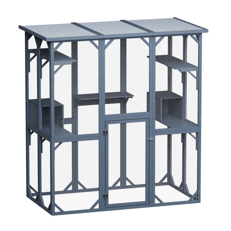 Kissan ulkohäkki 1705 x 925 x 1810 mm, kuusipuu, bitumikatto, tummanharmaa