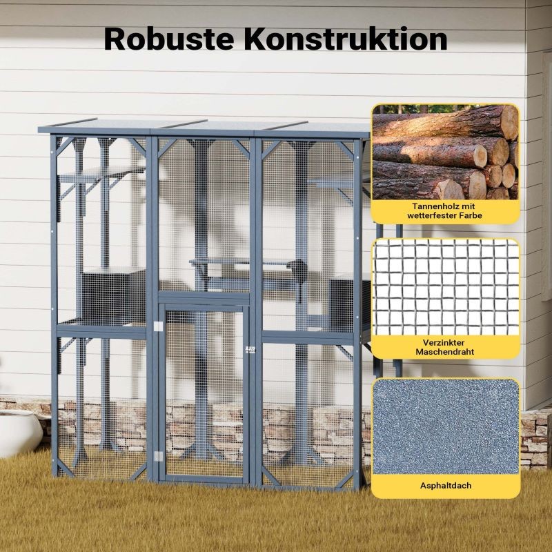 Kissan ulkohäkki 1705 x 925 x 1810 mm, kuusipuu, bitumikatto, tummanharmaa