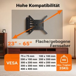 Kääntyvä TV-seinäteline 23-65, musta, max 35 kg