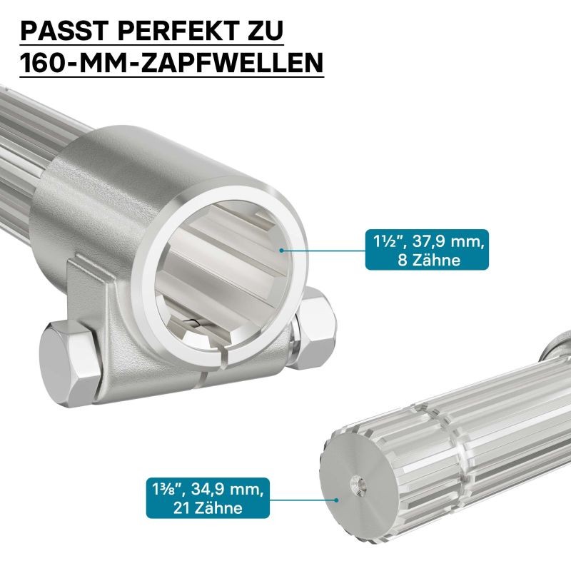 Voimanottoakselin holkki 160 mm, 8-32x38x6, Z21 21 hammasta, AISI 1045 -teräs