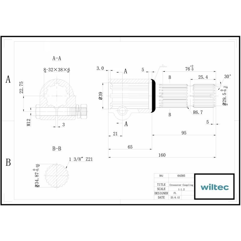Voimanottoakselin holkki 160 mm, 8-32x38x6, Z21 21 hammasta, AISI 1045 -teräs