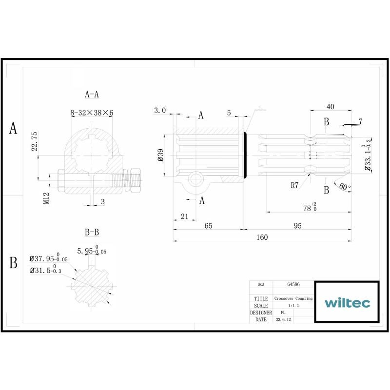 Voimanottoakselin (PTO) adapteriholkki 160 mm 8-32x38x6 / 8-32x38x6 traktoriin