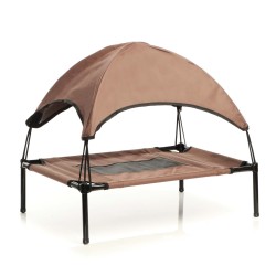 Koiran ulkovuode aurinkokatoksella ruskea XL 122 x 91 x 16 cm max 50 kg