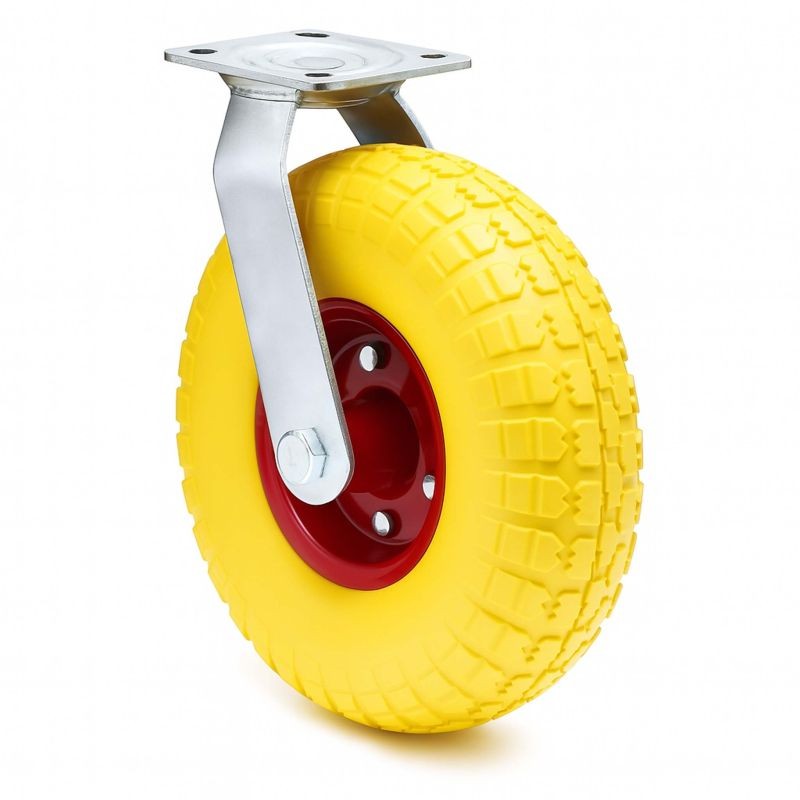 Kääntyvä kuljetusrulla Ø258 mm, 150 kg, puhkeamaton PU-rengas, keltainen