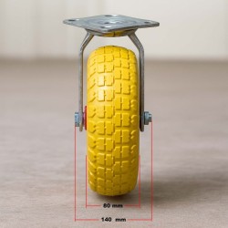 Kääntyvä kuljetusrulla Ø258 mm, 150 kg, puhkeamaton PU-rengas, keltainen