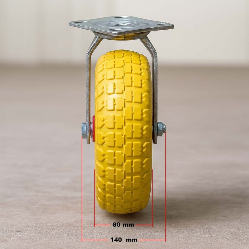 Kääntyvä kuljetusrulla Ø258 mm, 150 kg, puhkeamaton PU-rengas, keltainen
