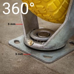 Kääntyvä kuljetusrulla Ø258 mm, 150 kg, puhkeamaton PU-rengas, keltainen