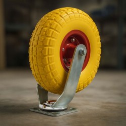 Kääntyvä kuljetusrulla Ø258 mm, 150 kg, puhkeamaton PU-rengas, keltainen