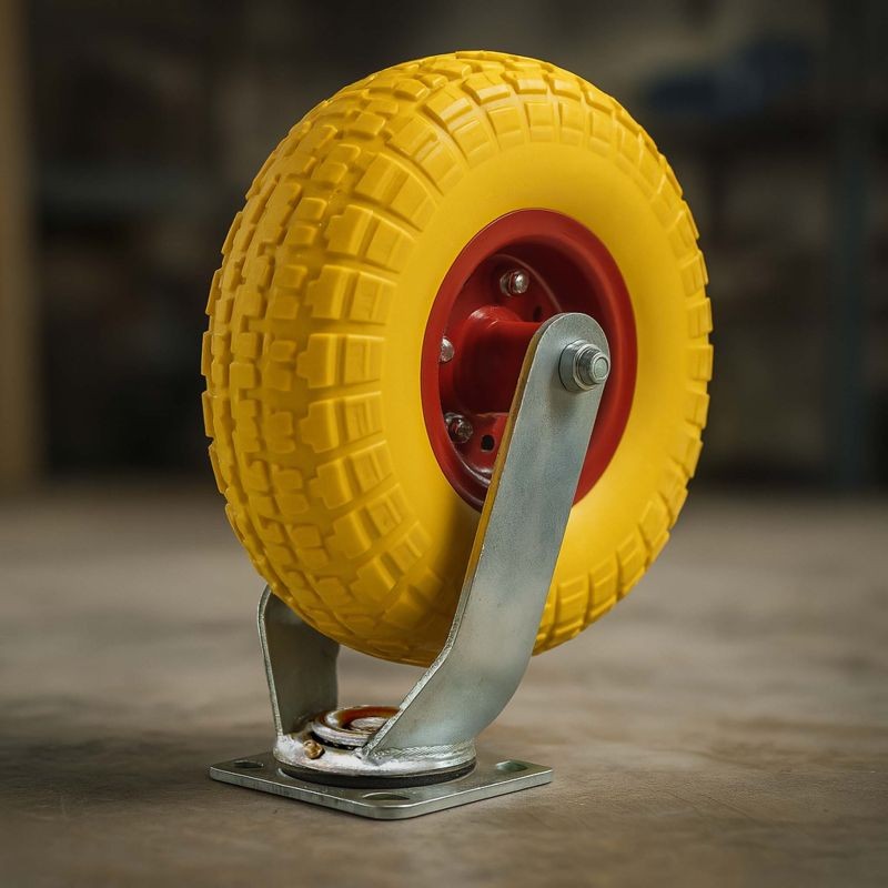 Kääntyvä kuljetusrulla Ø258 mm, 150 kg, puhkeamaton PU-rengas, keltainen