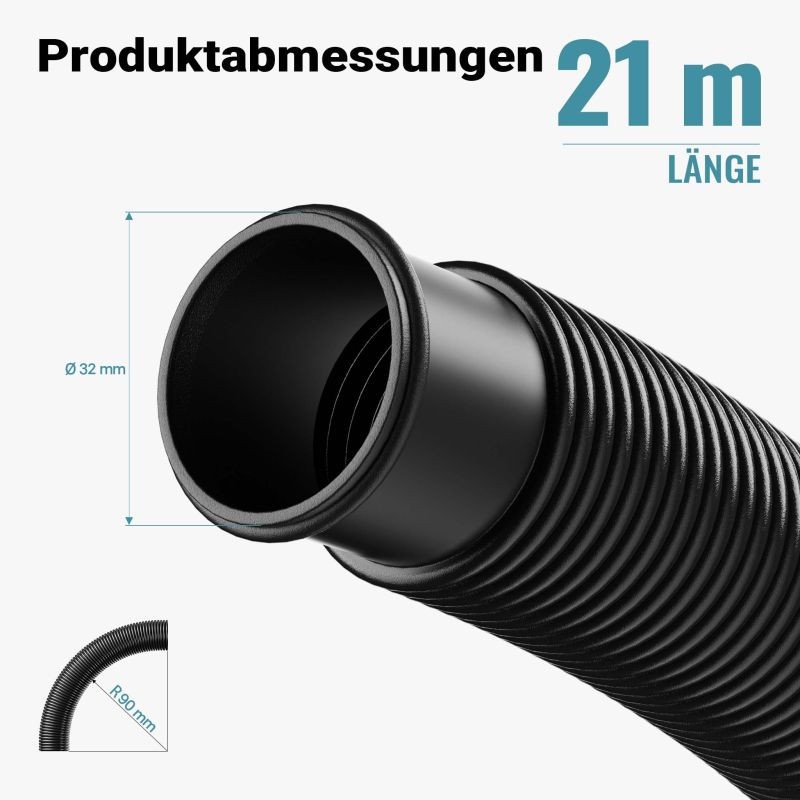 Uima-allasletku 21 m 32 mm, musta, UV-kestävä PE-letku liitoksilla