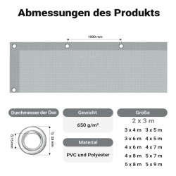 Suojapeite 2 x 3 m, harmaa, vedenpitävä ja UV-kestävä, polyesteri PVC-pinnoitteella