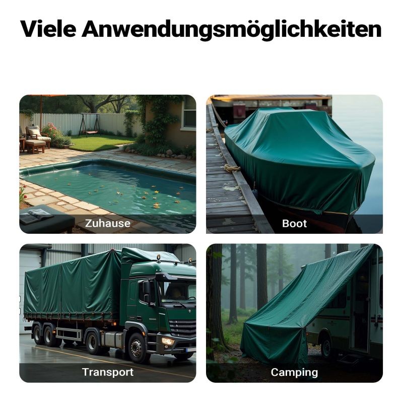 Vedenpitävä suojapeite 2 x 3 m, tummanvihreä, PVC-pinnoitettu polyesteri 650 g/m², UV-kestävä