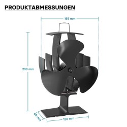 Takka- ja uunituuletin, 3 lapaa, 60–350 °C, musta, ilman sähköä