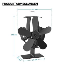 Sähköttömä takkatuuletin, 5 lapaa, 60–350 °C, musta