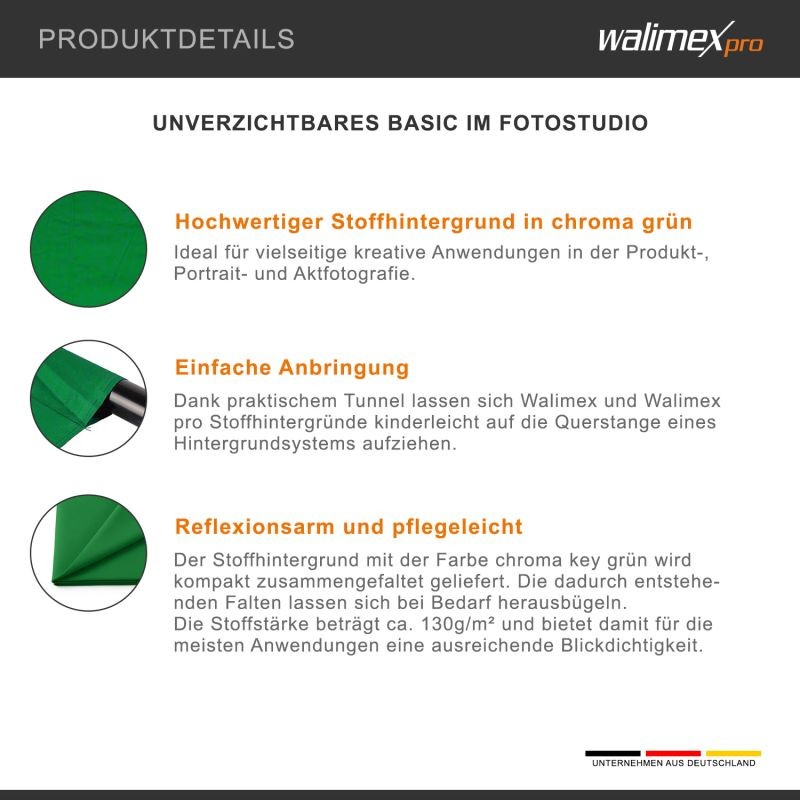 Walimex pro kangastausta 2,85 x 6 m chroma-vihreä