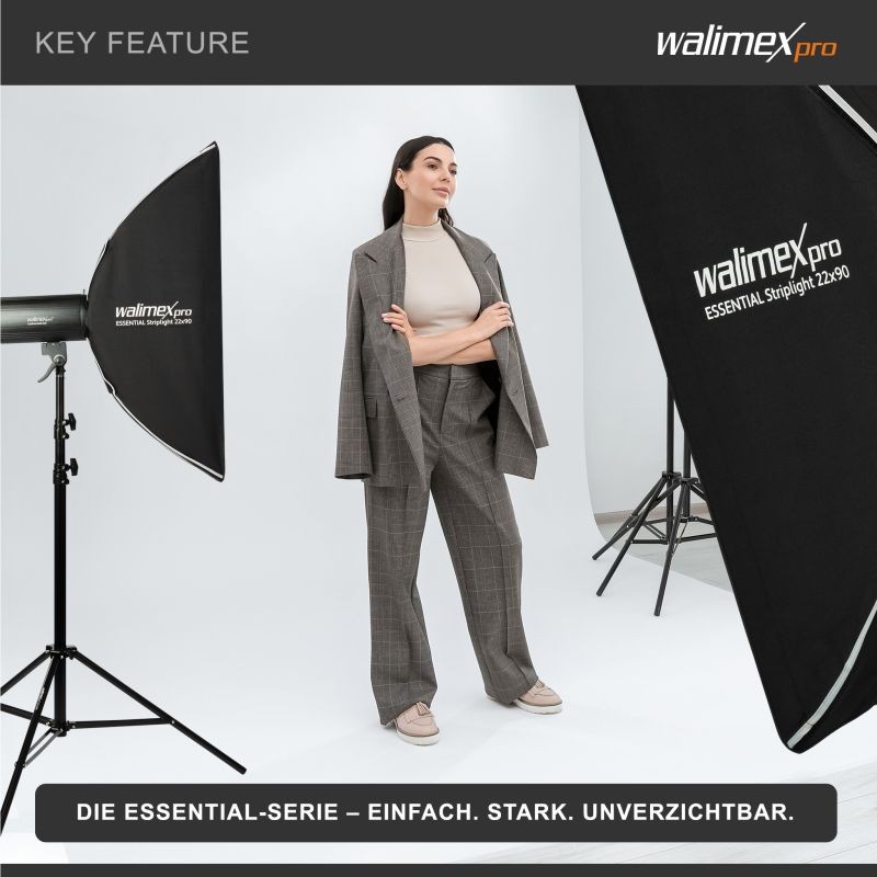 Walimex pro Essential Striplight-softbox 22 x 90 cm, kenno, Bowens-adapteri ja kuljetuslaukku