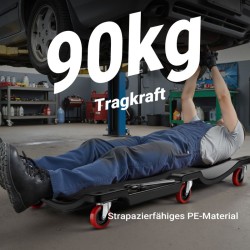Automekaanikon rullalauta, HDPE-muovi, 915 x 425 x 115 mm, 90 kg, irrotettava pääntuki ja työkalulokerot