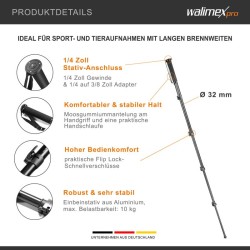 Walimex FT-1502 Pro yksijalka 177 cm, alumiini, 10 kg kantavuus, DSLR-, DSLM- ja kompaktikameroille