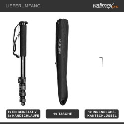 Walimex FT-1502 Pro yksijalka 177 cm, alumiini, 10 kg kantavuus, DSLR-, DSLM- ja kompaktikameroille