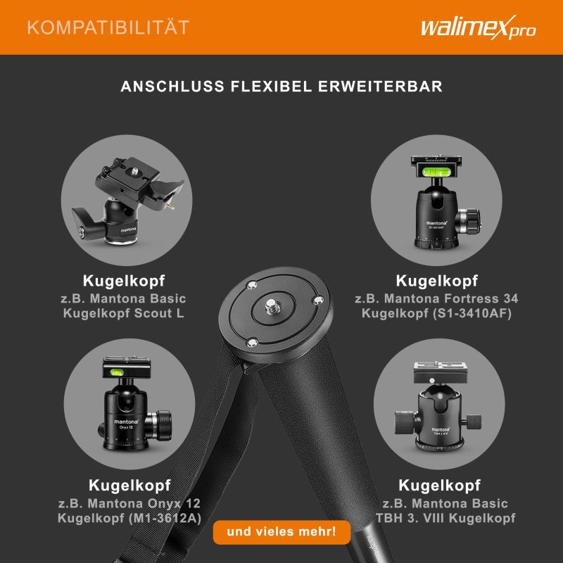 Walimex FT-1502 Pro yksijalka 177 cm, alumiini, 10 kg kantavuus, DSLR-, DSLM- ja kompaktikameroille