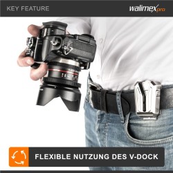 Walimex pro Kameran vyökiinnike V-Dock & V-Clip, Arca-Swiss, metalli, kantavuus 5 kg, vyö max 50 mm