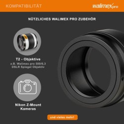 Walimex pro T2 -objektiivisovitin Nikon Z -kameroille, musta, metalli, 60 x 60 x 40 mm