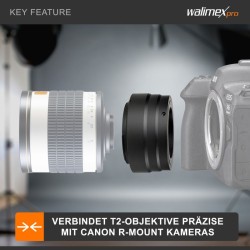 Walimex pro T2-adapteri Canon R -sarjalle, 60 x 40 x 40 mm, musta, metalli