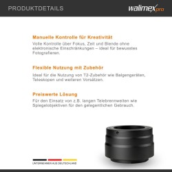 Walimex pro T2-adapteri Canon R -sarjalle, 60 x 40 x 40 mm, musta, metalli