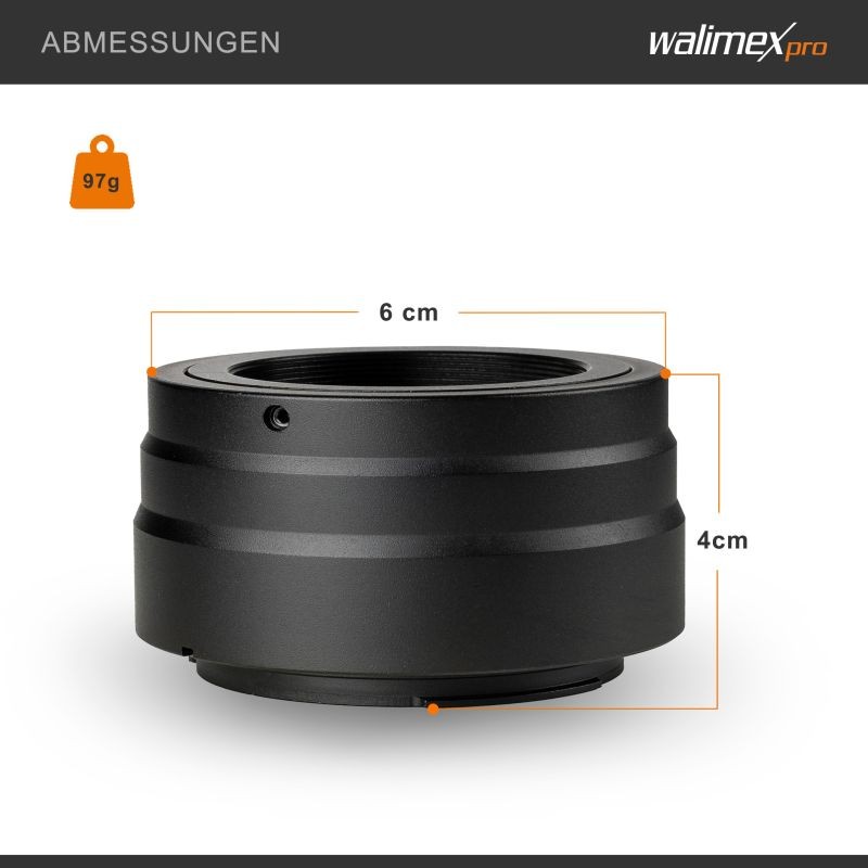 Walimex pro T2-adapteri Canon R -sarjalle, 60 x 40 x 40 mm, musta, metalli