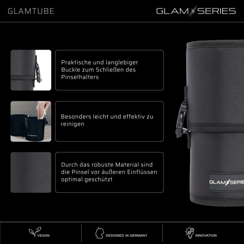 GlamSeries GlamTube meikkisiveltimien säilytysastia 23,5 x 11,5 cm, musta, 2-osainen